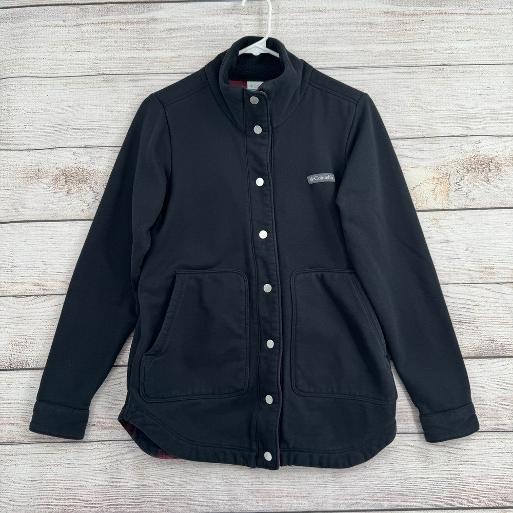Columbia Softshell Jacket Men Small Black Flannel Lined Snap Front Utility
